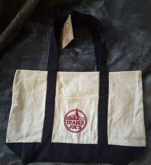 Trader Joe's Large Canvas Tote Bag Reusable Heavy Duty Cotton Navy Blue New Tag